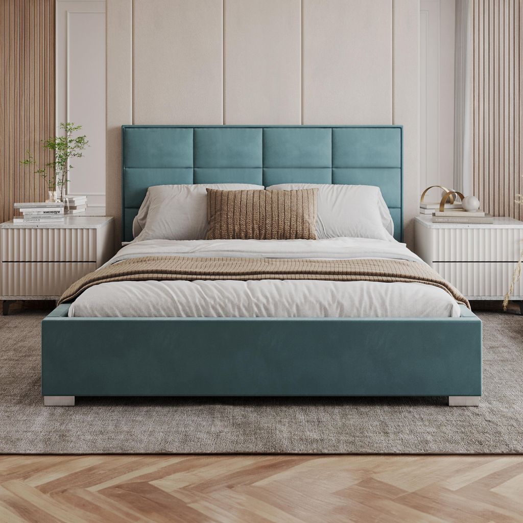 FDM Bett APOLLO Trinity 180x200 cm Polsterbett mit Lattenrost aus Metall Bettkasten Stauraumbett Samt türkis