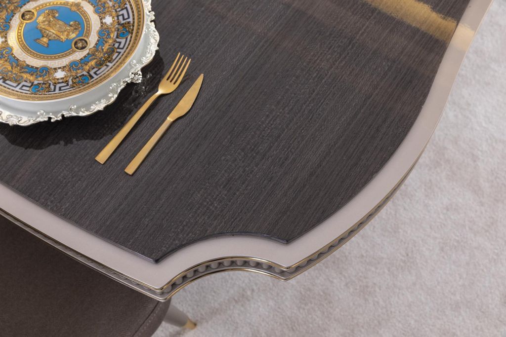 Esszimmer Set Grau Esstisch 4x Stühle Elegantes Anrichte Spiegel 7tlg.