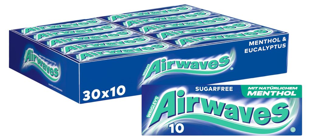 Airwaves 602239 Airwaves MENTHOL & EUKALYPTUS Kaugummis 30x Productafbeelding 