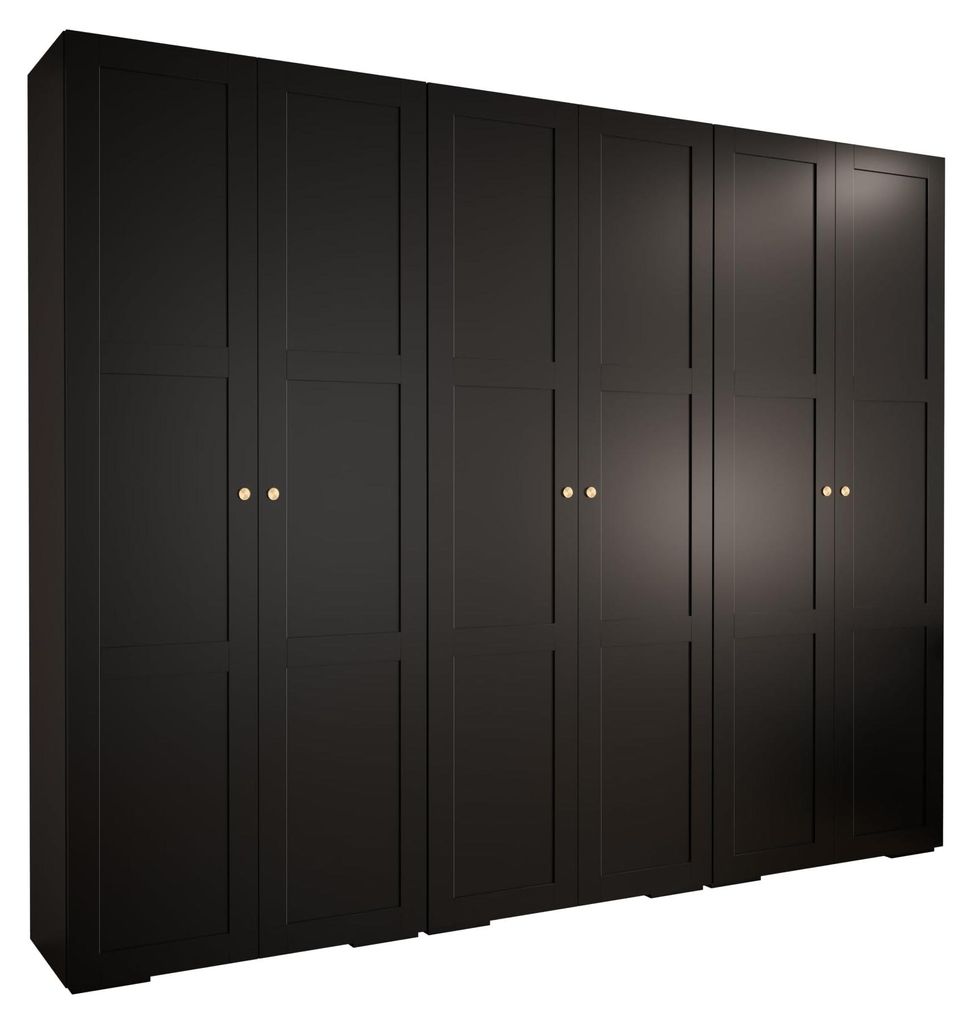 Kryspol - Kleiderschrank Schwarz, 6 Tür, 3 Modul 300x236,7x47cm, Manhattan Ryfel 10
