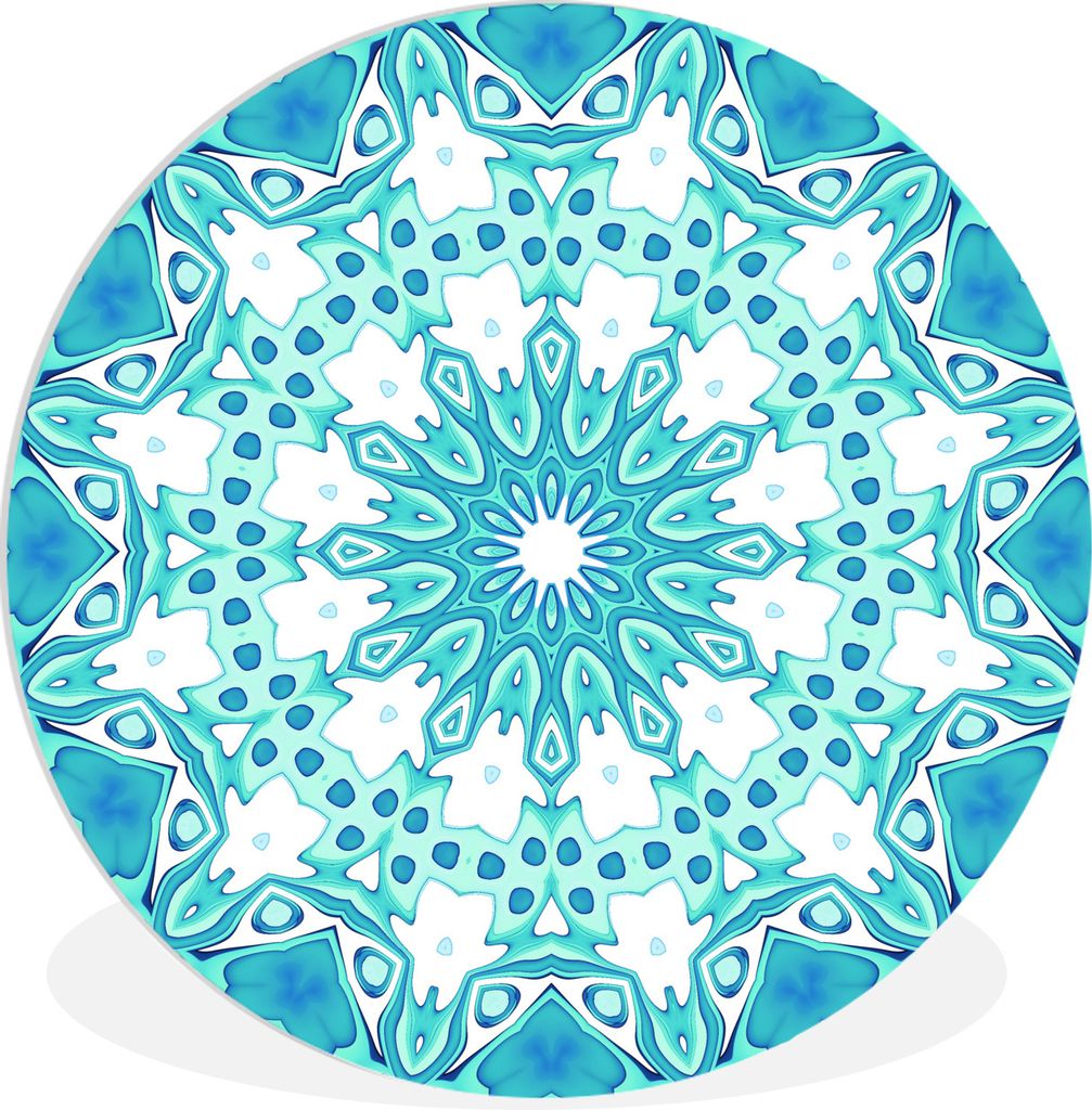 MuchoWow Rundes Wandbild - Runde Bilder Buntes nahtloses Mosaikmuster auf hellblau und grün Ø 90 cm Kreis Wanddekoration Kunststoff - Wandkreis...