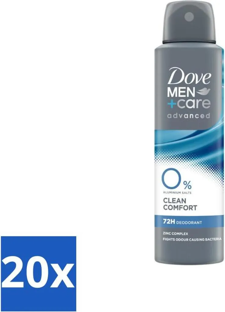 Dove Men+Care Clean Comfort 0% Sali Alluminio 150ml - Stock 20 Pezzi