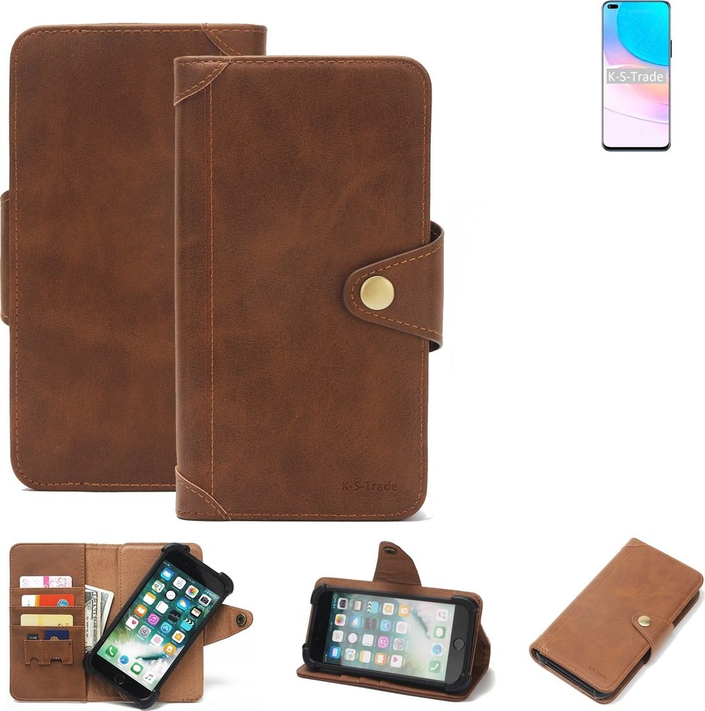 K-S-Trade Handyhülle für Huawei nova 8i Schutz Hülle Walletcase Bookstyle Tasche Case Handytasche Wallet Flipcase Cover PolyurethanBraun (1x)