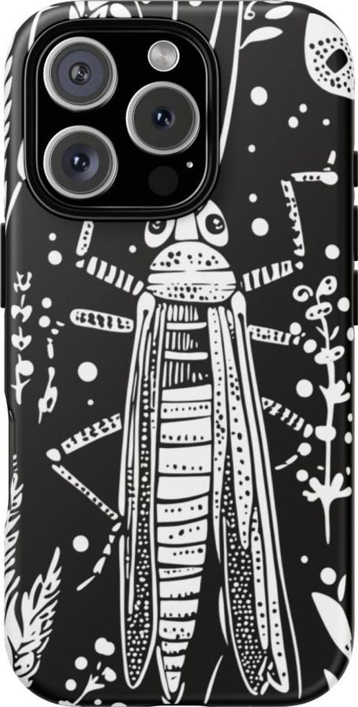 Schwarz-weißes Heuschrecken- und Getreidemuster – Hülle Kompatibel mit iPhone 16 Pro