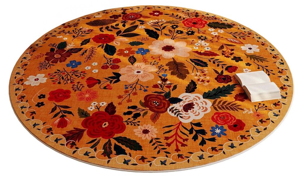 Blumenmuster-Teppich, saugfähig, schnelltrocknend, rund, flauschig, waschbar, rutschfest, für Wohnzimmer, Schlafzimmer, Badezimmer, Dekoration