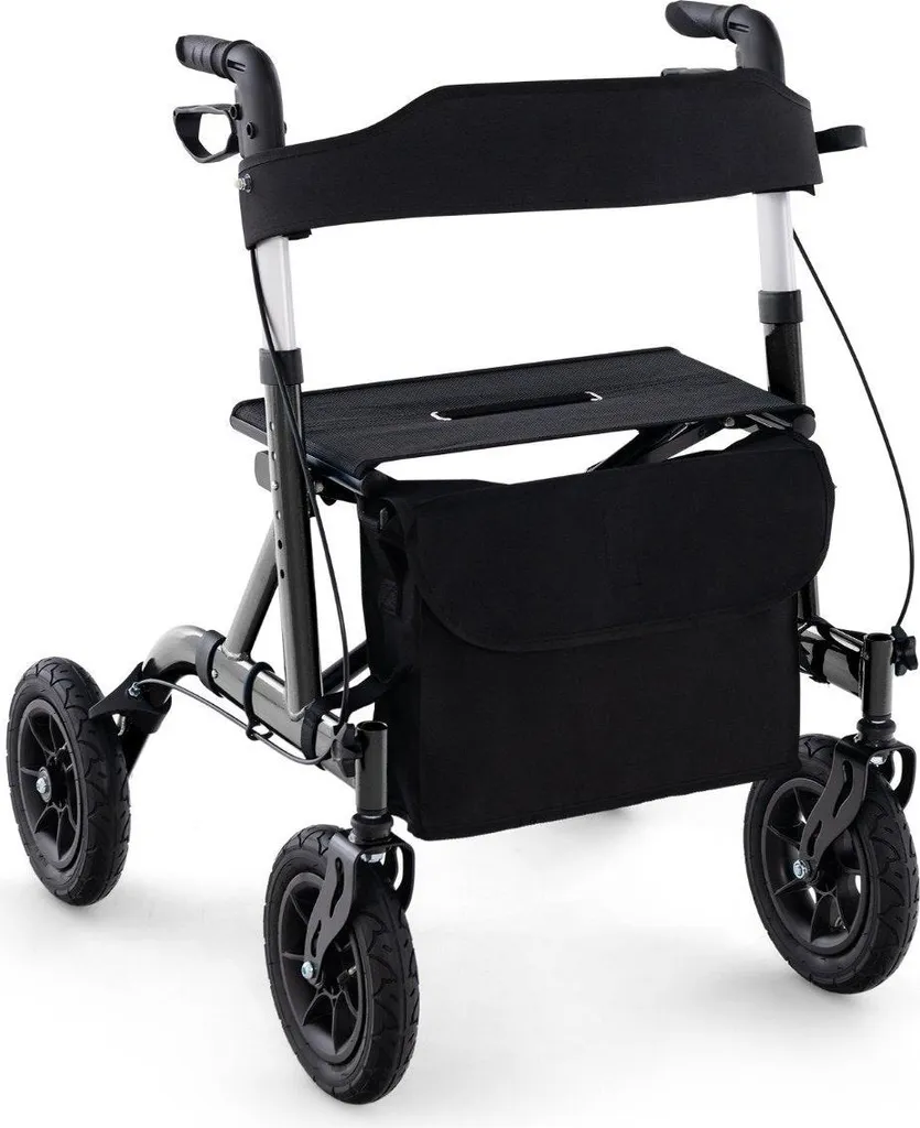 Déambulateur médical 136 kg max avec siège et roues tout-terrain Noir