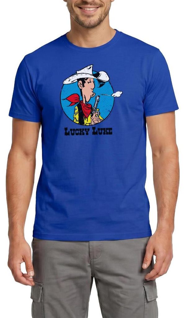 Spreadshirt Lucky Luke mit Pistole Männer T-Shirt, 3XL, Dunkelblau