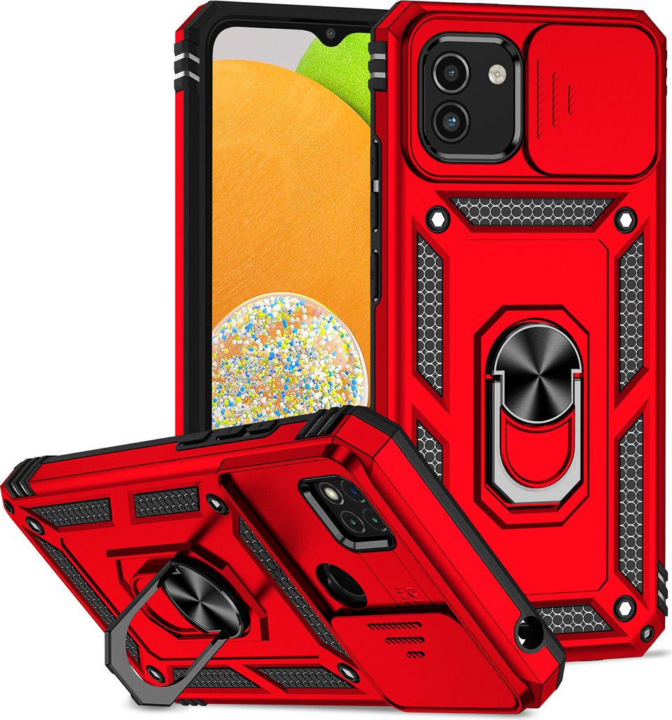 Galaxy A03 Hülle mit Schiebe Kamera Schutz und Ringhalter Produktbild 