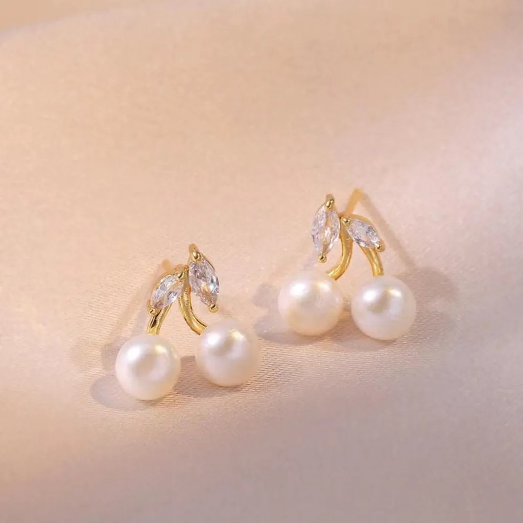 Orecchini Pendenti Ciliegia Oro 14k e Perle S925 - Eleganza KST3334 - 3