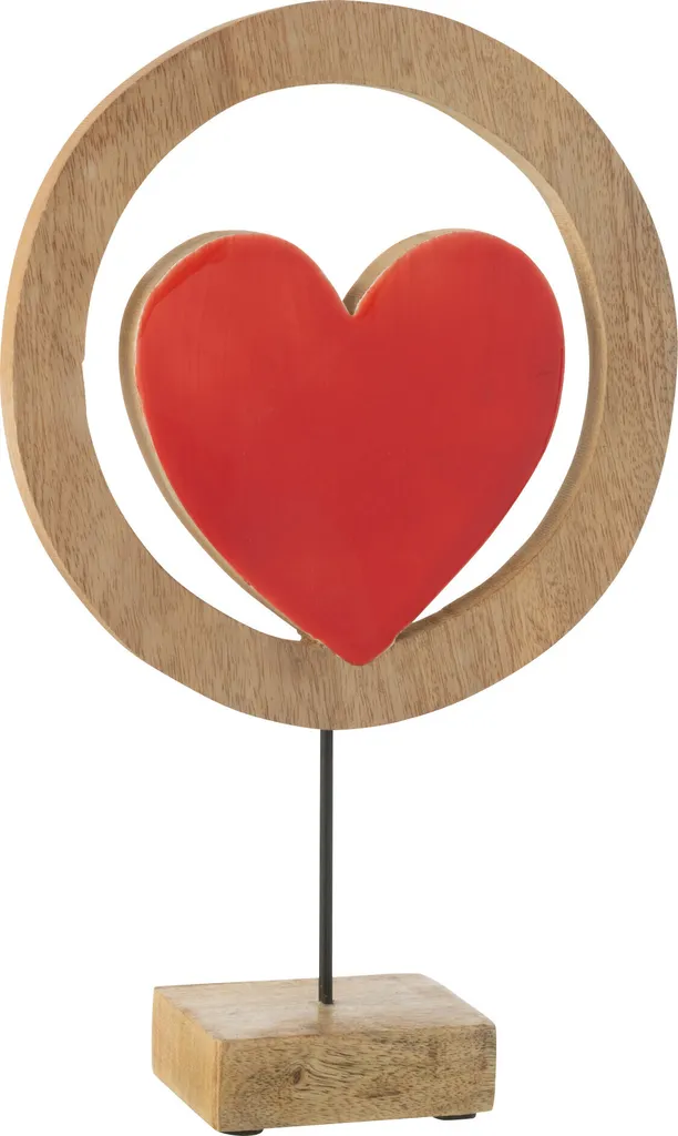 Décoration de Table Coeur sur Socle en Bois de Mangue Rouge Large