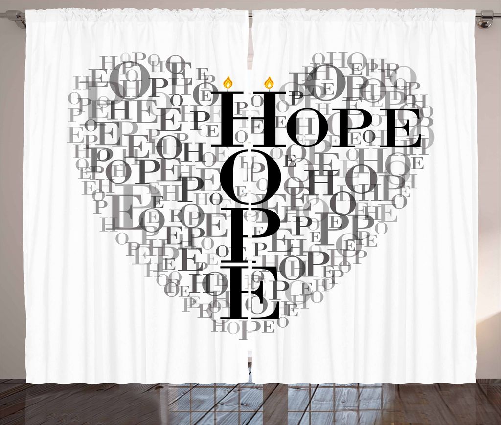 ABAKUHAUS Hoffen Rustikaler Gardine, Heart Shaped Hoffnung Wort, Schlafzimmer Kräuselband Vorhang mit Schlaufen und Haken, 280 x 245 cm, Pale Grau...