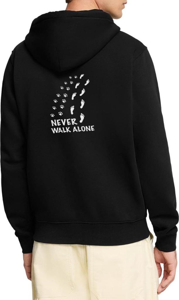Spreadshirt Never Walk Alone Pfoten Fußspuren Hund Mensch Kapuzenjacke Herren, XL, Schwarz