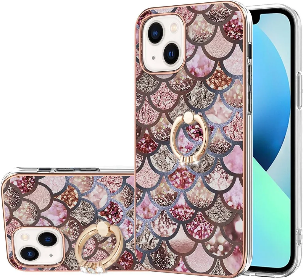 Custodia iPhone 13 Mini Silicone TPU con Anello e Fantasia Colorata