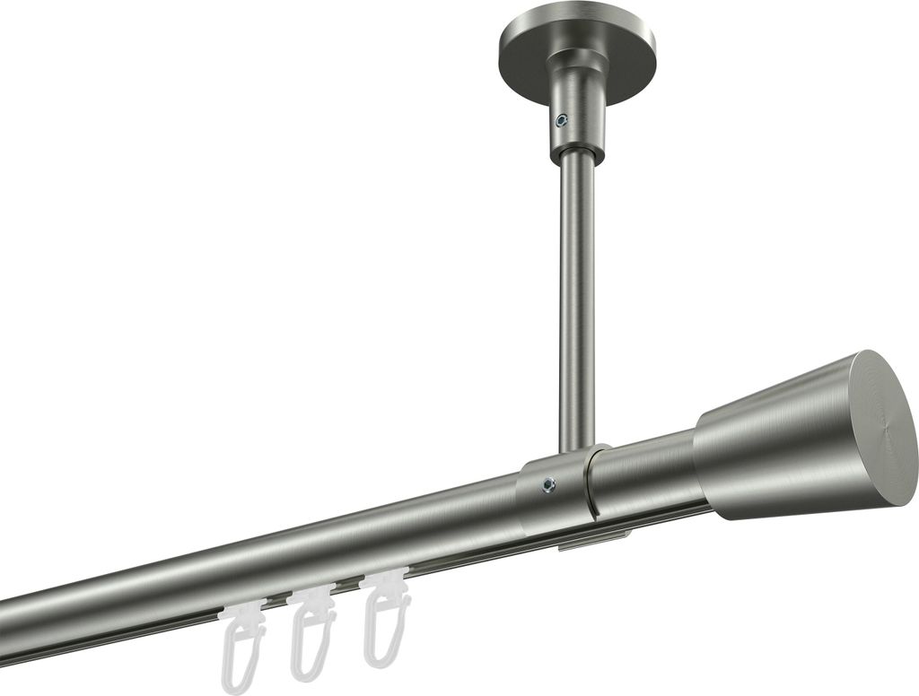 Interdeco Innenlaufstange / Gardinenstange mit Innenlauf Edelstahl-Optik, Typ Sonette Sitra (Konus) Deckenmontage, 20 mm Ø 1-läufig, 360 cm