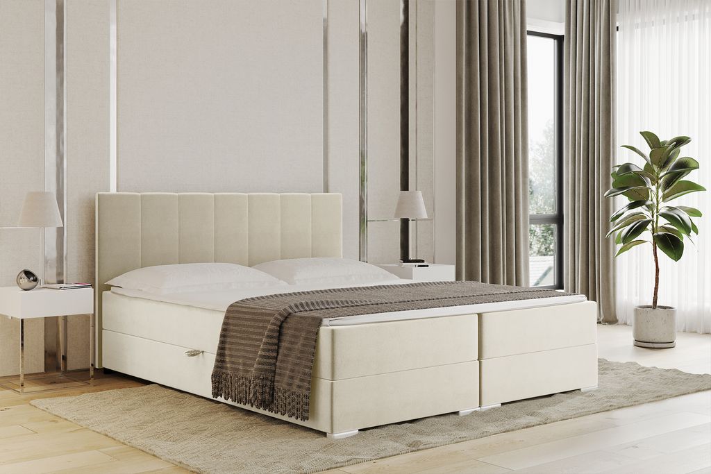 MEBLINI Boxspringbett mit Bettkasten - Gepolstert Doppelbett mit Matratze und Topper - Polsterbett mit Stauraum - Bett mit Kopfteil - Stauraumbett ...
