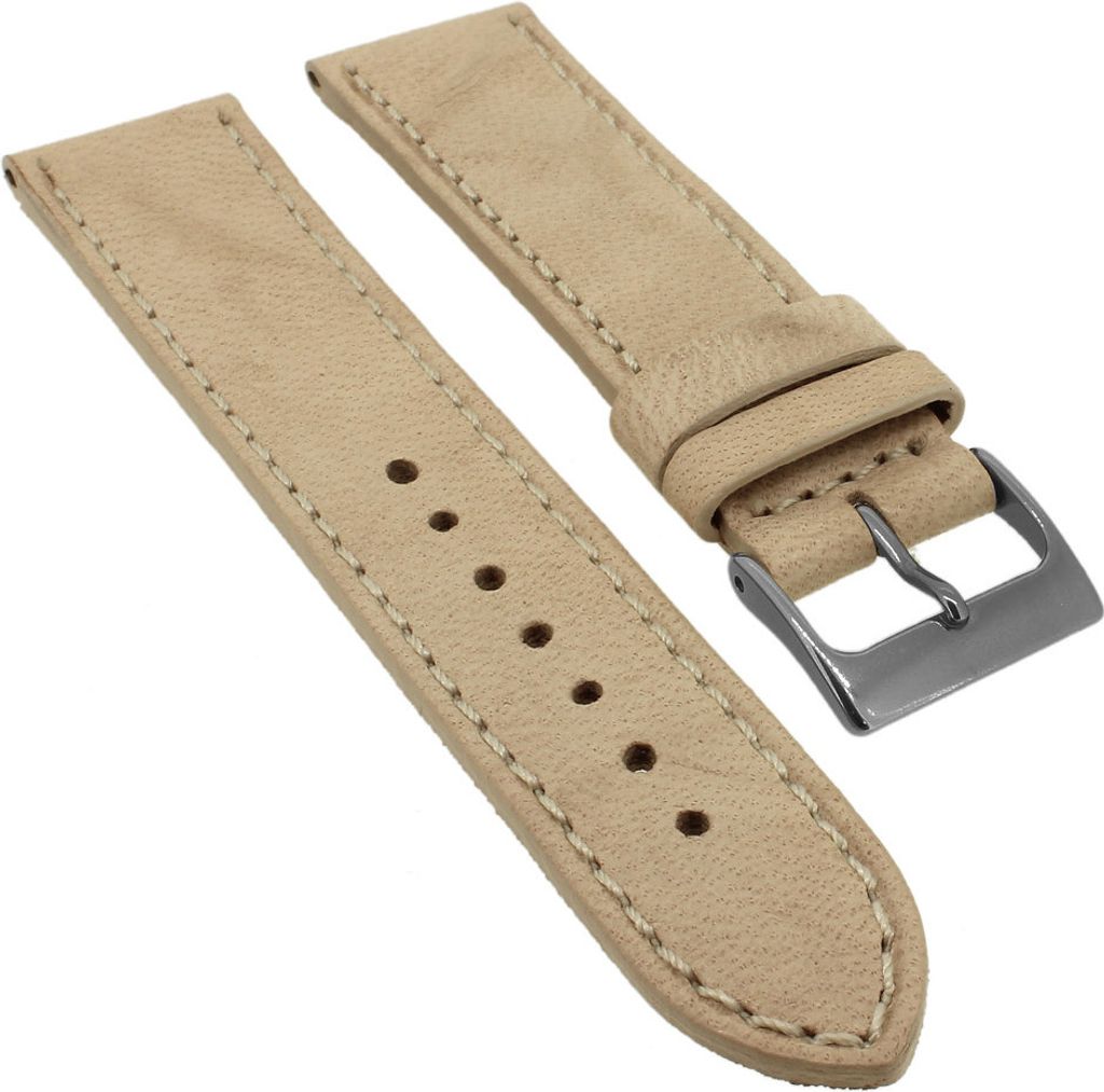 Herzog Piemont > Uhrenarmband 20mm Leder genäht beige > Titanschließe