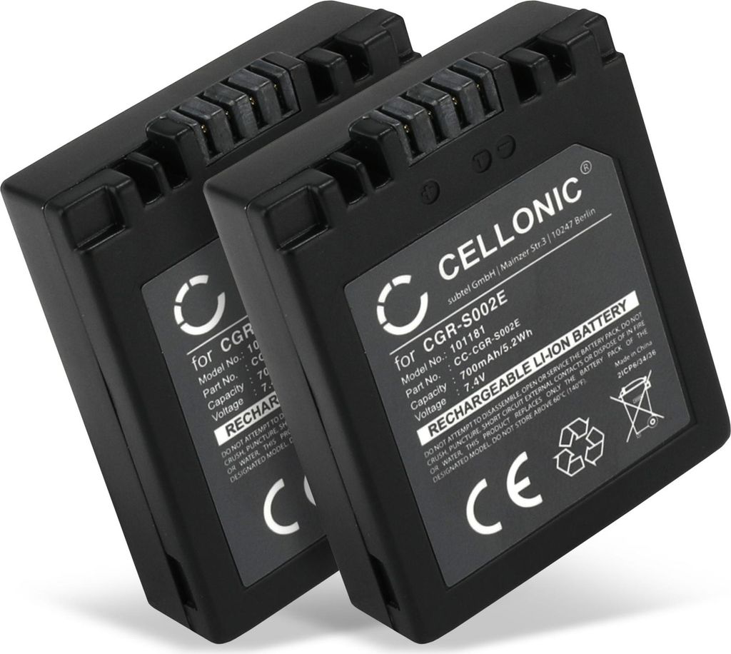 CELLONIC 2x Akku für Kamera Kompatibel mit Panasonic Lumix DMC-FZ20, Lumix DMC-FZ5, Lumix DMC-FZ1, CGA-S002 - (700mAh, 7.4V)