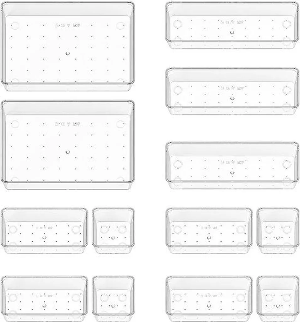 Set de 13 Organiseurs de Tiroir Transparents 4 Tailles pour le Bureau