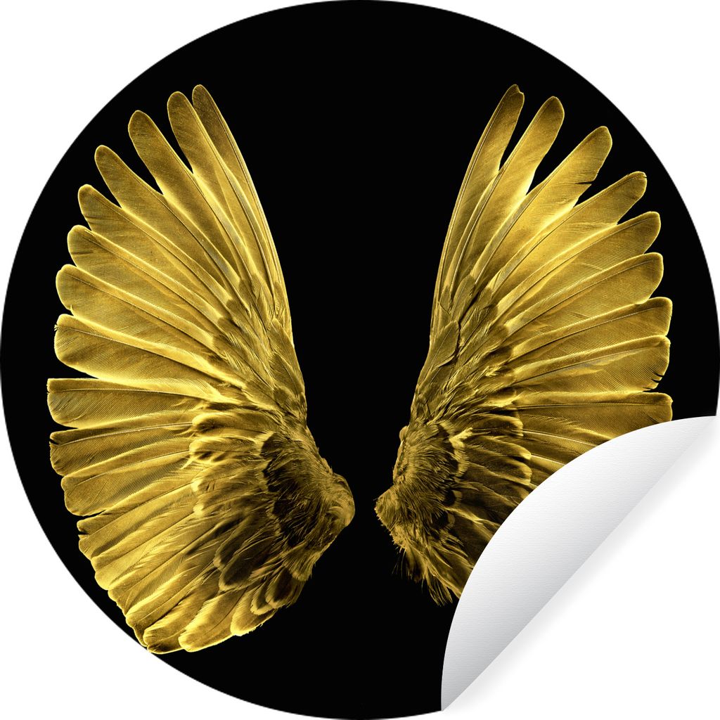 MuchoWow Runde Wandtattoo - Wandsticker Tapete Aufkleber Goldene Flügel auf schwarzem Hintergrund Ø 100 cm Selbstklebend und Repositionierbar -...