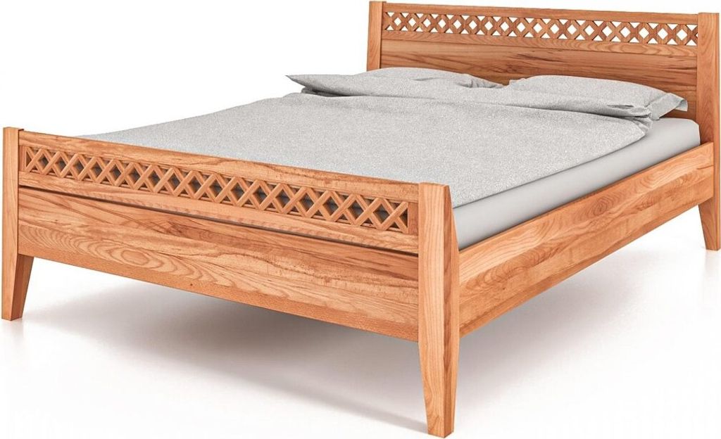 Bett Sydo 4 aus Kernbuche massiv 80x200 cm mit Holzkopfteil und hohem Fußteil