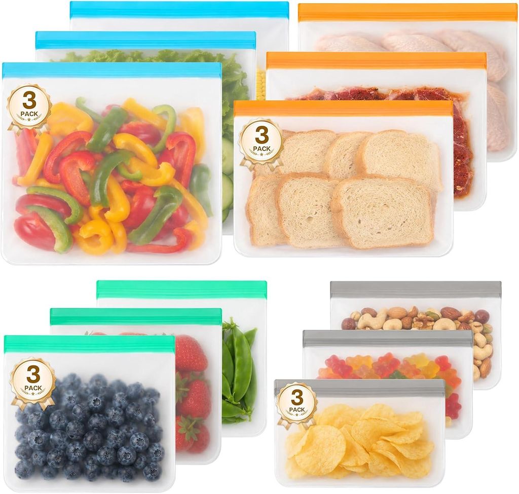 12er Set Wiederverwendbare Gefrierbeutel 0,5/1/2/3 L, PEVA, Produktbild 