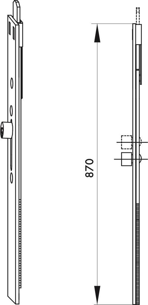 Prolongateur pour crémone ajustable avec 1 galet, 870x16mm, Image du produit 