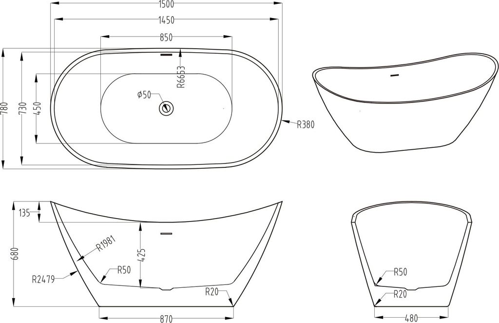 Mai & Mai freistehende Acryl-Badewanne Oval Standbadewanne Produktbild 7