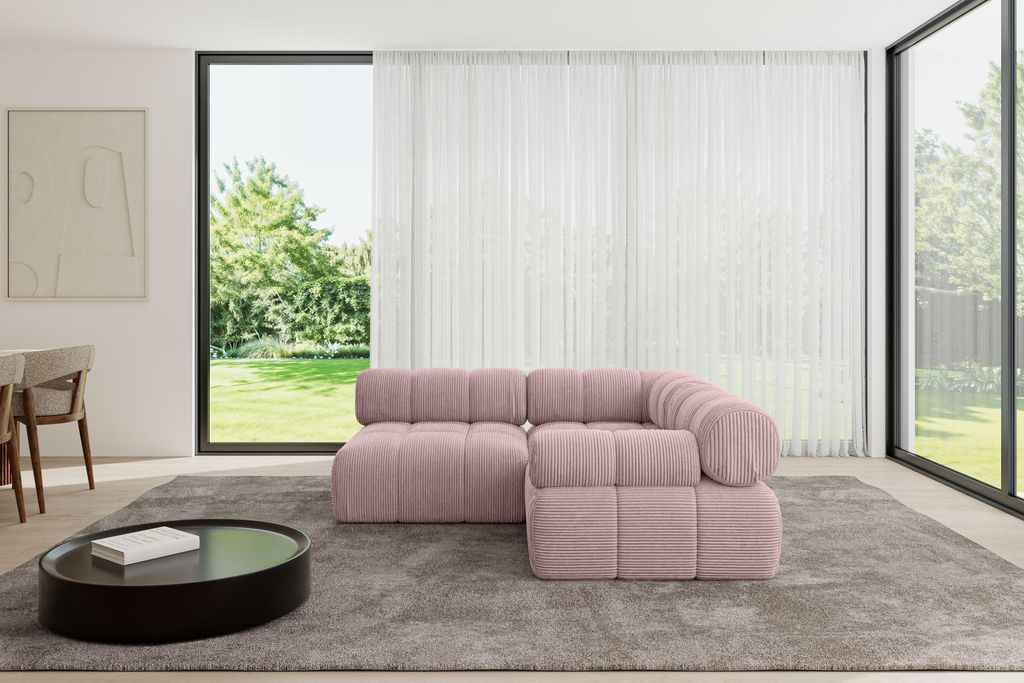 ALTDECOR Modulares Sofa Ecksofa in L-Form - Mende-L1 - 190x190x70 cm Rosa Corner modular Sofa Eckcouch Couch Wohnlandschaft Cauchsofa Polstersofa