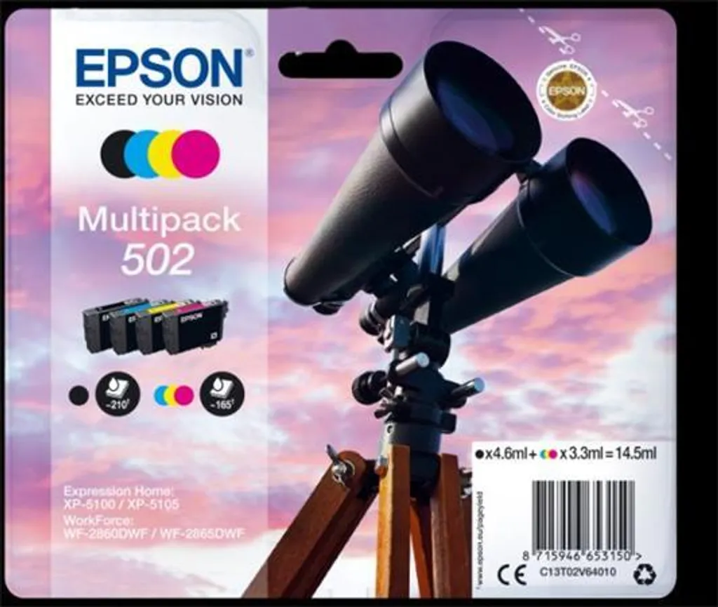 Epson 502 Multipack encre 4 couleurs haute fidélité série Binocle noir