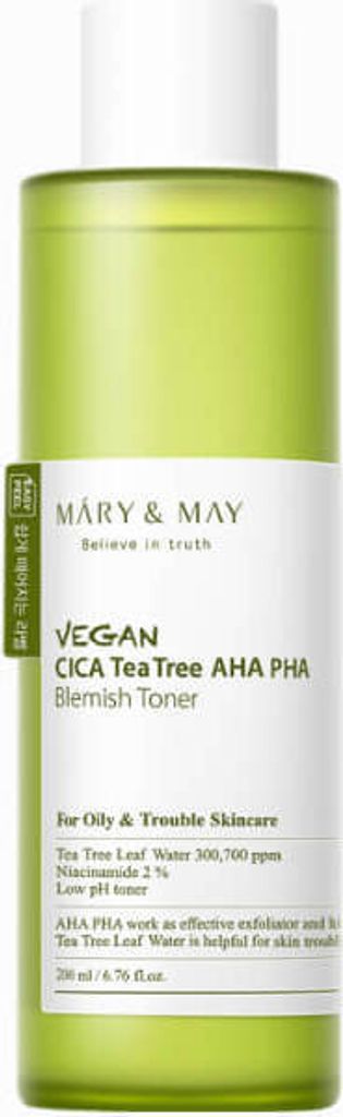 Mary&May Vegan CICA Tea Tree AHA PHA Toner 200ml - Sanftes Peeling-Gesichtswasser