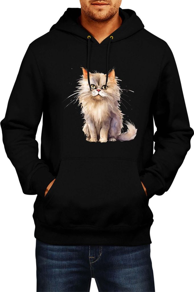 Herren Kapuzenpullover Funny Cats Breeds British Longhair Cat 016, Man L / Schwarz