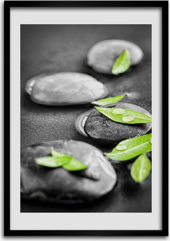 Bild - Bilderrahmen - Foto - 70 cm x 100 cm - MDF - Rahmen - Wandkunst - Blätter von Zen-Steinen
