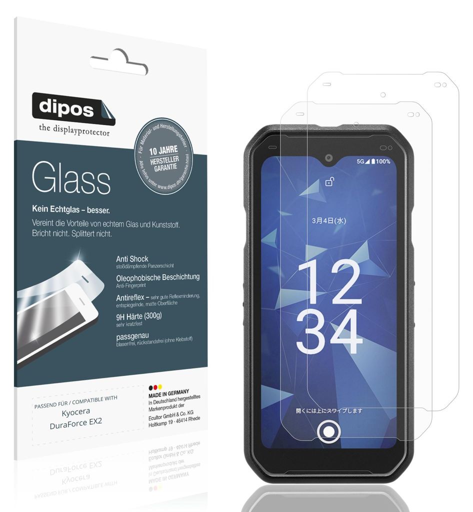 2x Schutzfolie für Kyocera DuraForce EX2 matt - Anti-Shock 9H Folie dipos Glass Kunststoffglas
