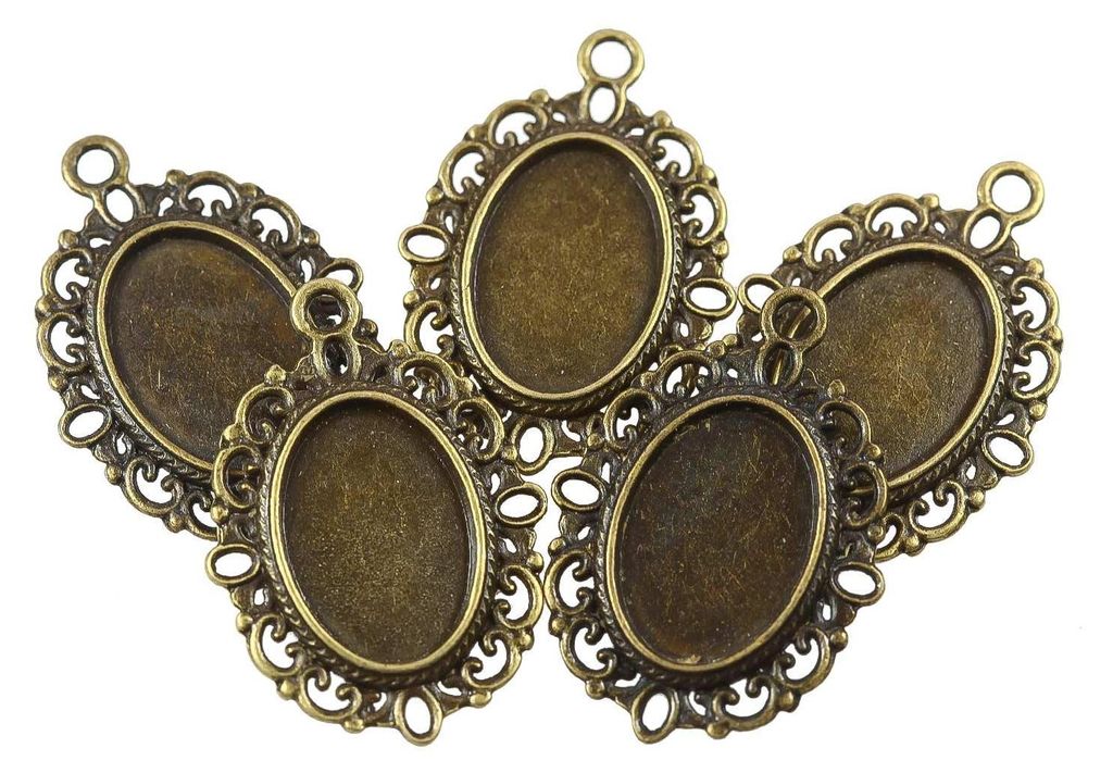 5 Anhänger 33,5x24x2mm Cabochon-Fassung 18x13mm oval Kettenanhänger Rohling, Farbe:antik bronze