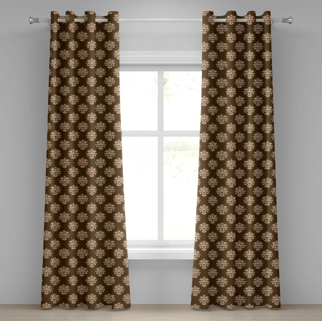 ABAKUHAUS Damast Ösenvorhang, Retrostil-antike Blumenmotive mit viktorianischen Einflüssen Abstrakte Verzierungen, Dekorative 2-Panel-Fenstervorh...