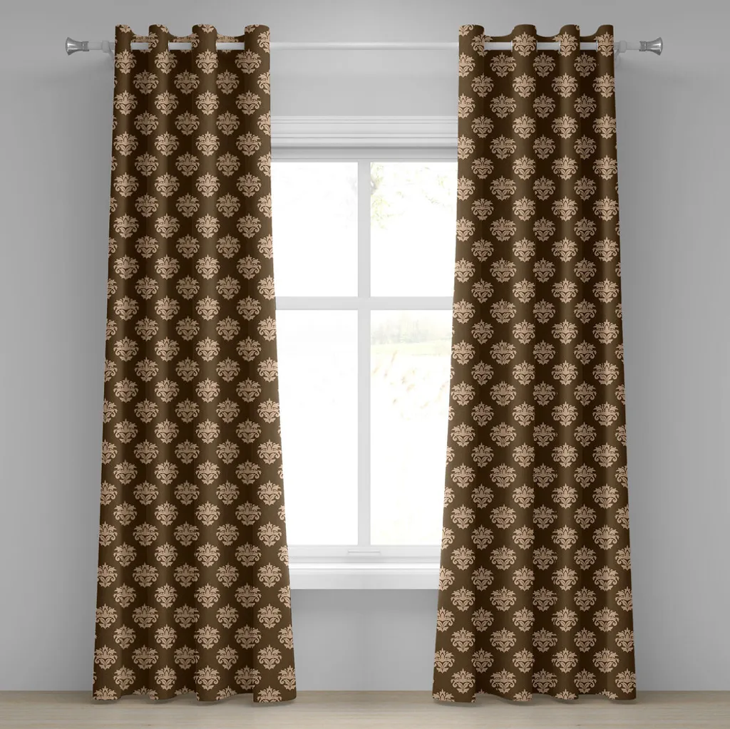 Rideau Motif Damas Rétro à Œillets - Tissu Premium Ornements Abstraits Noir