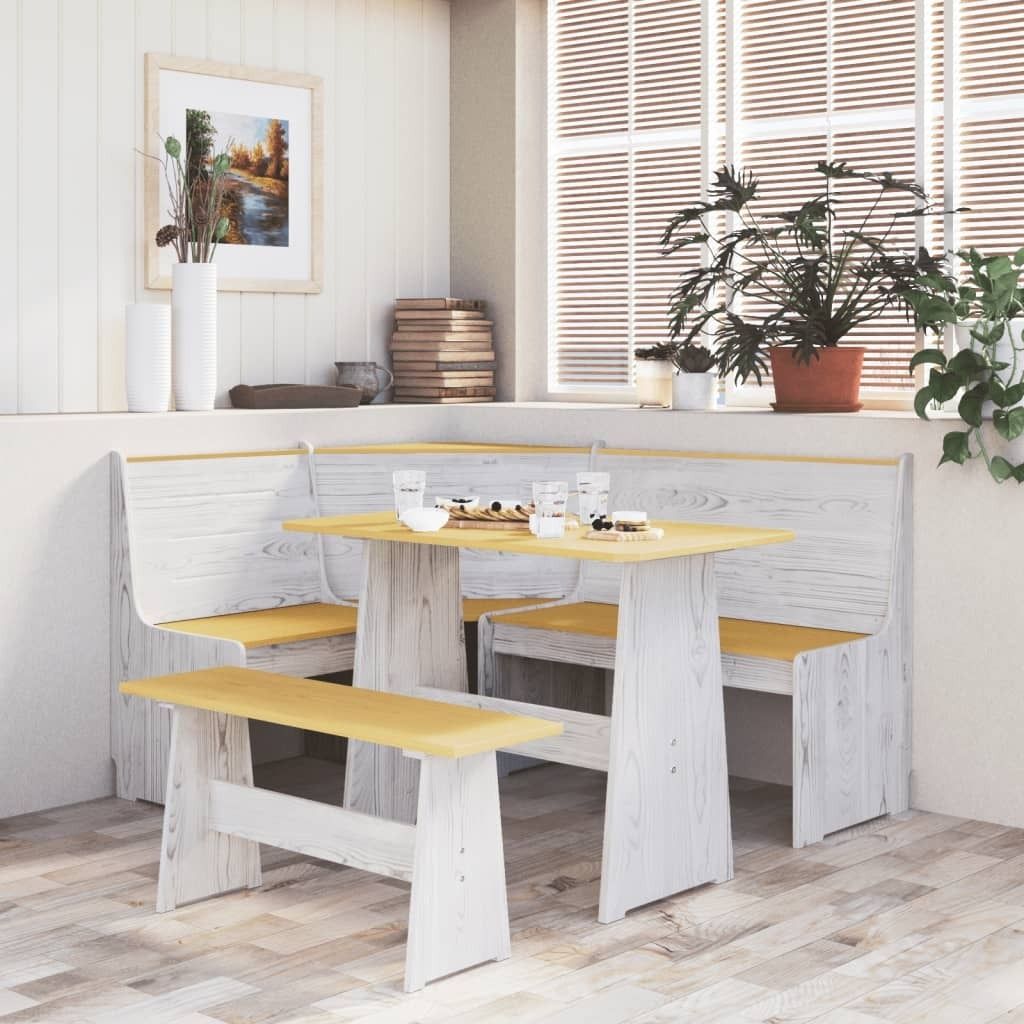 Cloris Designermöbel Eckbank 151 cm Honigbraun und Weiß Massivholz Kiefer 2024 Neu