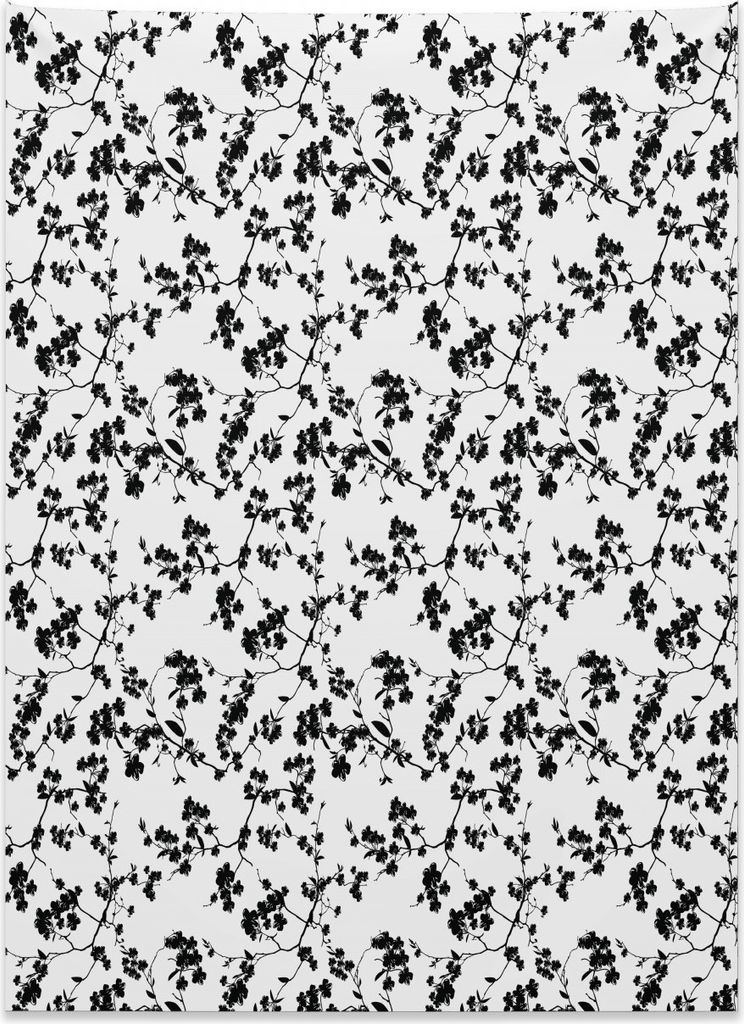 Abakuhaus asiatisch Wandteppich, Sakura-Bloom-Silhouette aus Weiches Mikrofaser Stoff Kein Verblassen Klare Farben Waschbar, 110 x 150 cm, Weiß Sc...