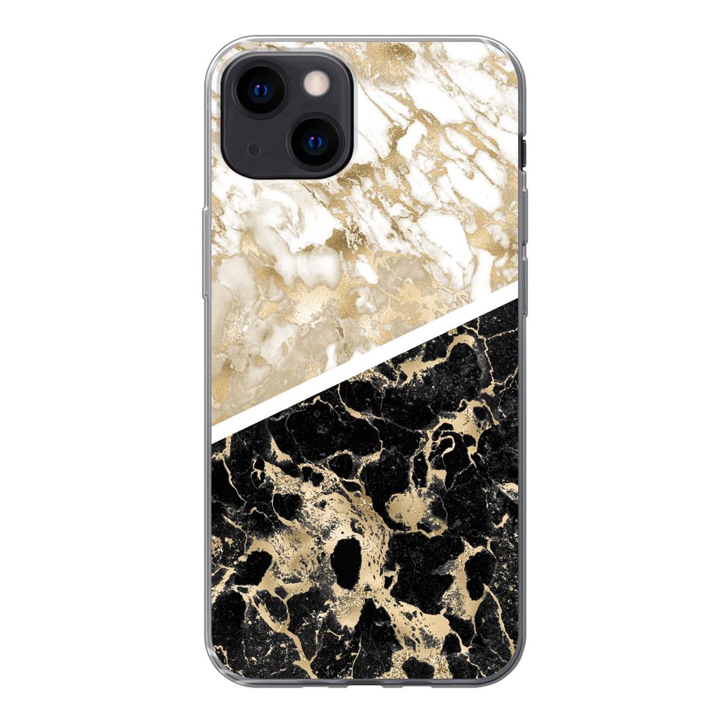 MuchoWow Handyhülle Schutzhülle Hülle für iPhone 13 Marmor - Schwarz und Gold - Schick Silikon Softcase Handy Hülle - Karteninhaber
