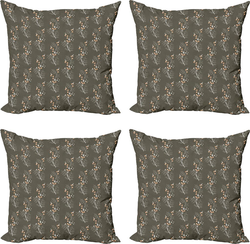 ABAKUHAUS Blumen Kissenbezug Set (4 Stück), Frühjahr Knospen Branchen, Moderner Doppelseitiger Digitaldruck, 50 cm x 50 cm, Orange Weiß Grau