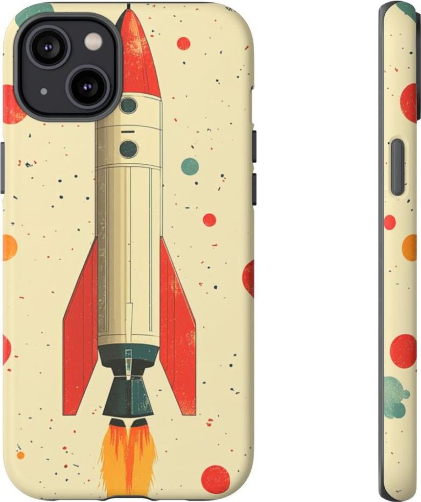 Verspieltes Retro-Raketenmuster – Hülle Kompatibel mit iPhone 14 Plus