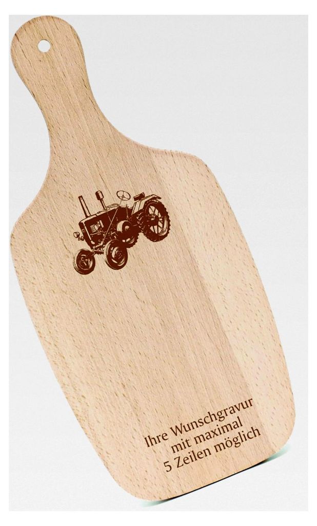 Schneidebrett Frühstücksbrettchen mit Gravur - alter Traktor - mit Griff 330x150 Holzbrett Küche