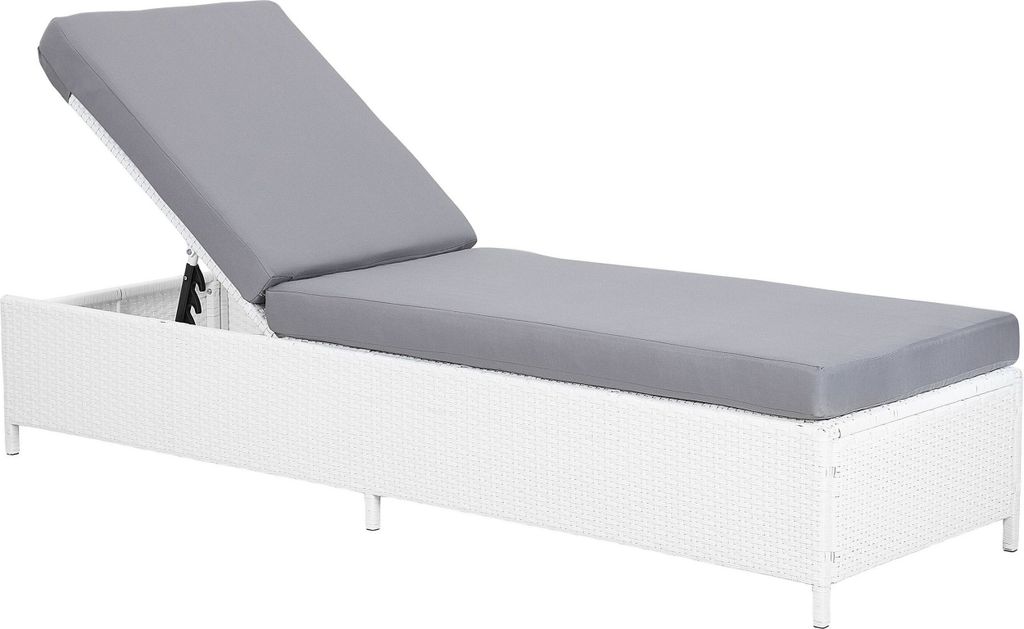 BELIANI Gartenliege weiß Polyrattan inkl. Auflage elegant Terrasse