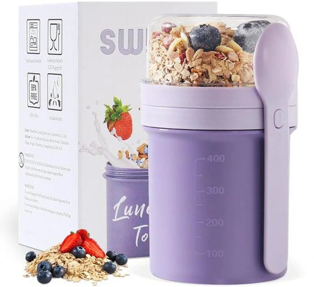 Ensemble de 2 pots à yaourt 450ml et 250ml violets avec cuillère incluse