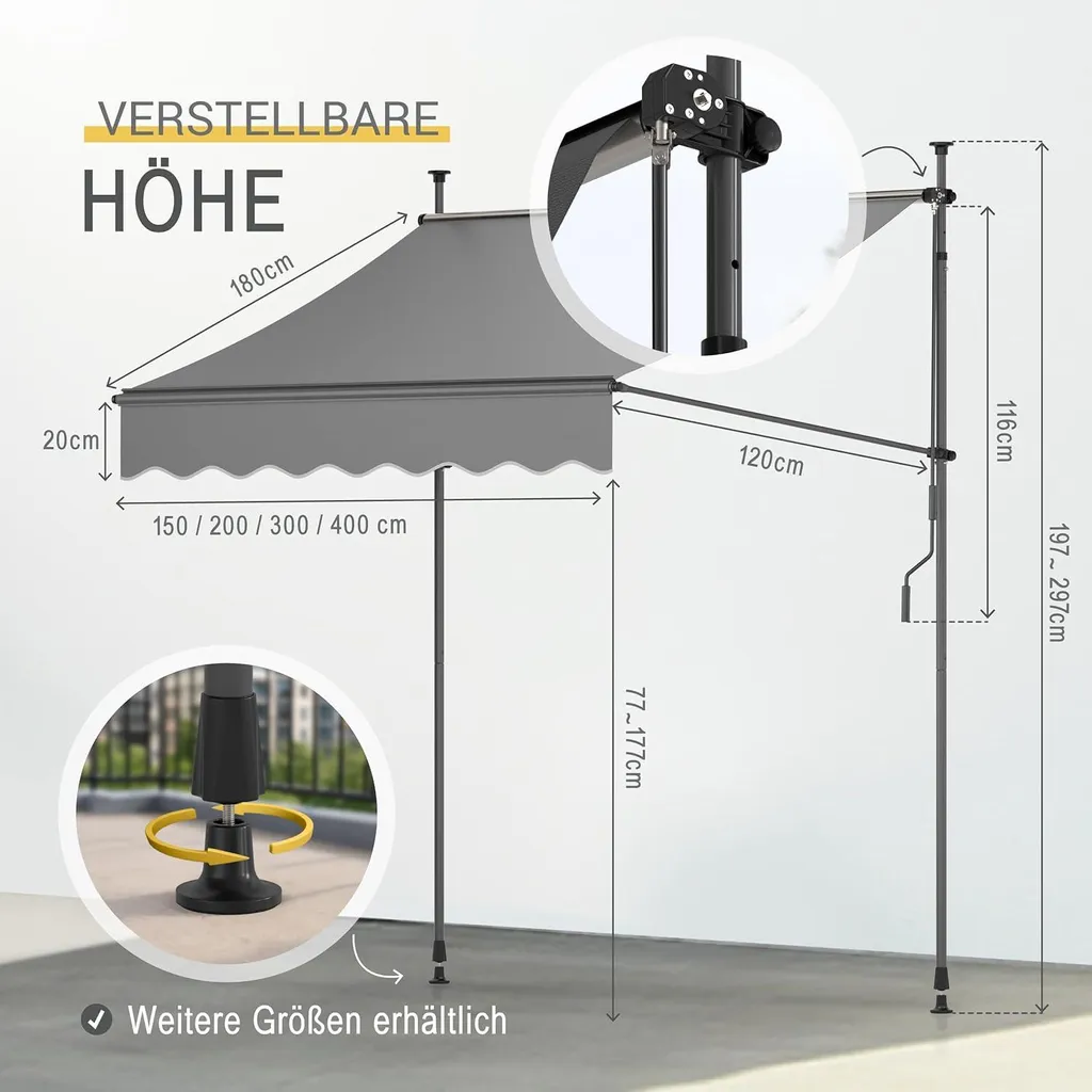 Store de balcon 150 cm anthracite SolVision BM3 pour zone d'ombre facile