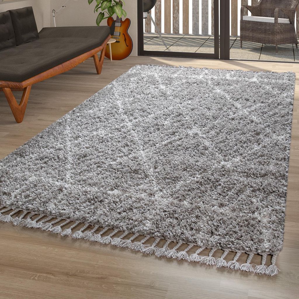 TT Home Shaggy-Teppich Grau Wohnzimmer Hochflor Weich Produktbild 