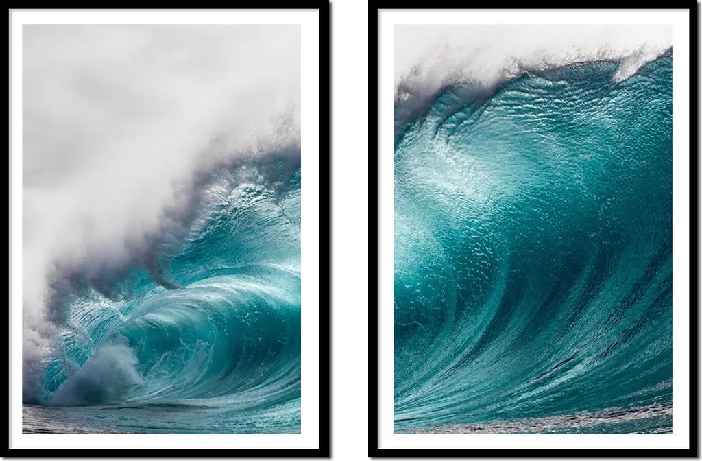 Duo de Tableaux Muraux Mer et Vagues : Décoration Encadrée 53x73cm