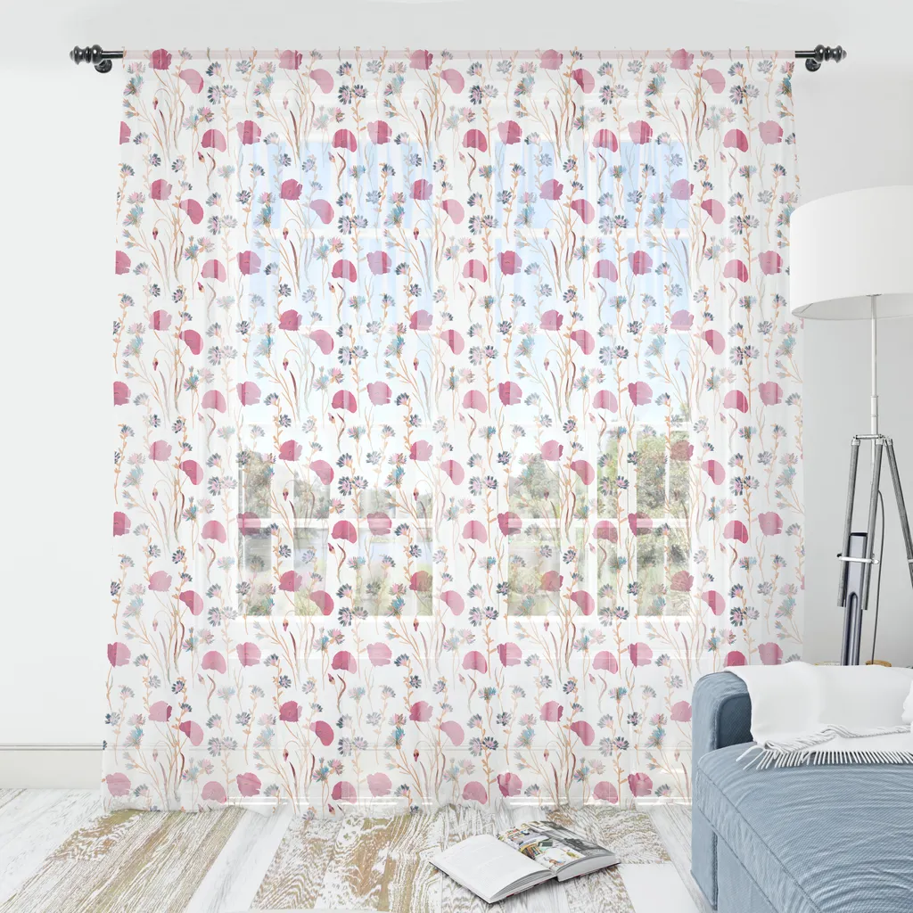 Décoration Murale Satin Pastel Fleurs Sauvages Magenta 135 x 274 cm