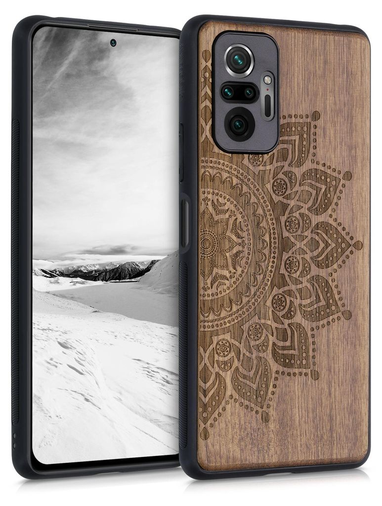 kwmobile Handyhülle für Xiaomi Redmi Note 10 Pro Hülle Holz - Case mit TPU Bumper - Stoßfestes Hardcase - Schutzhülle Cover in Dunkelbraun