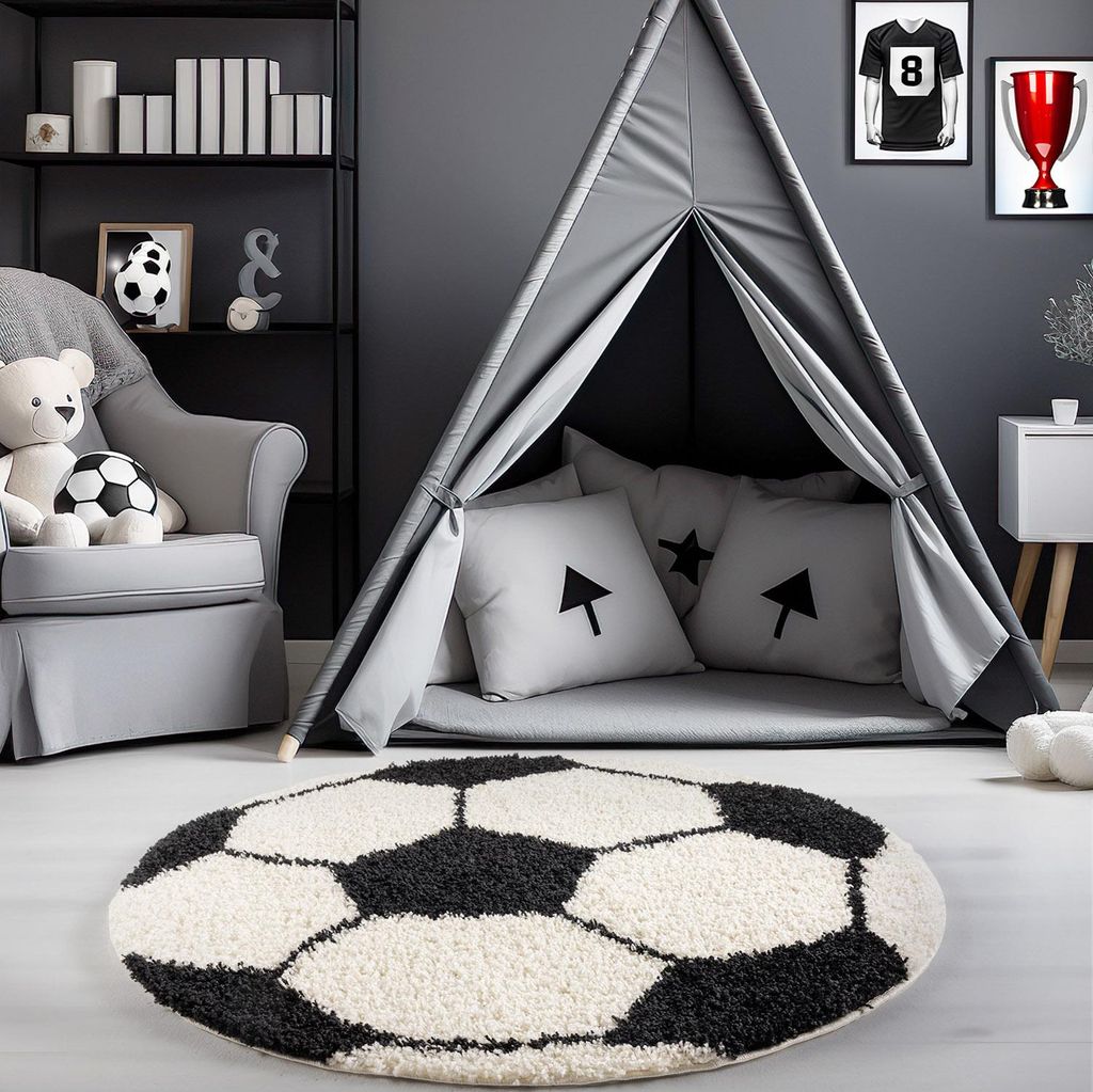 Carpetsale24 Detský koberec s vysokým vlasom, futbalový a Obrázok produktu 